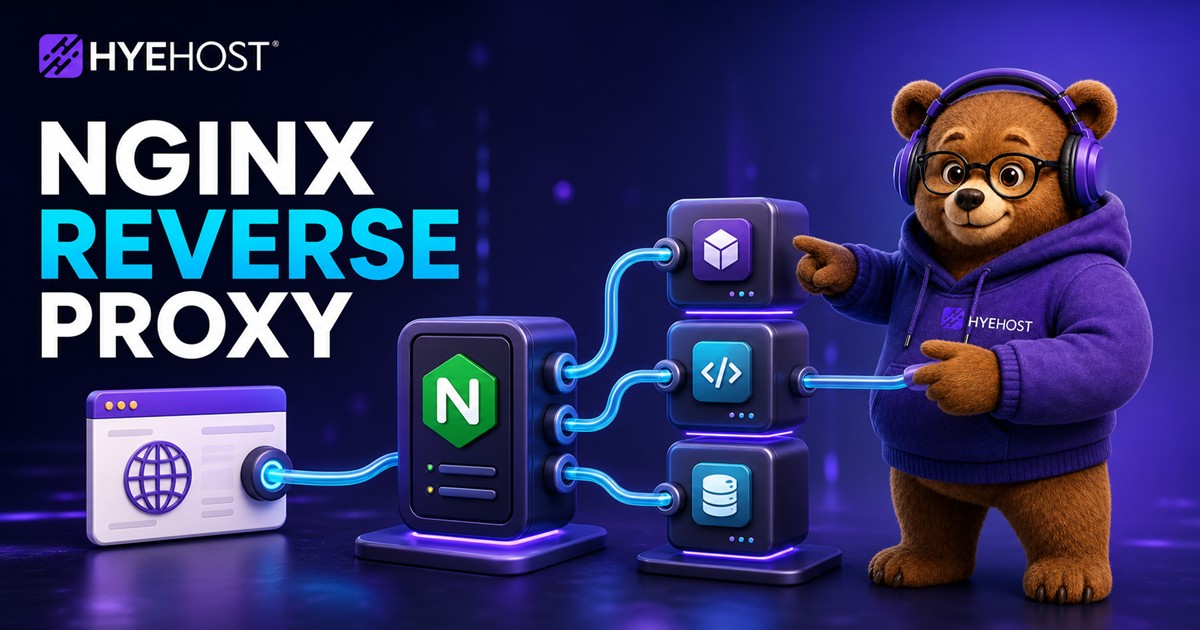 Nginx reverse proxy routing websites and apps on a HYEHOST VPS